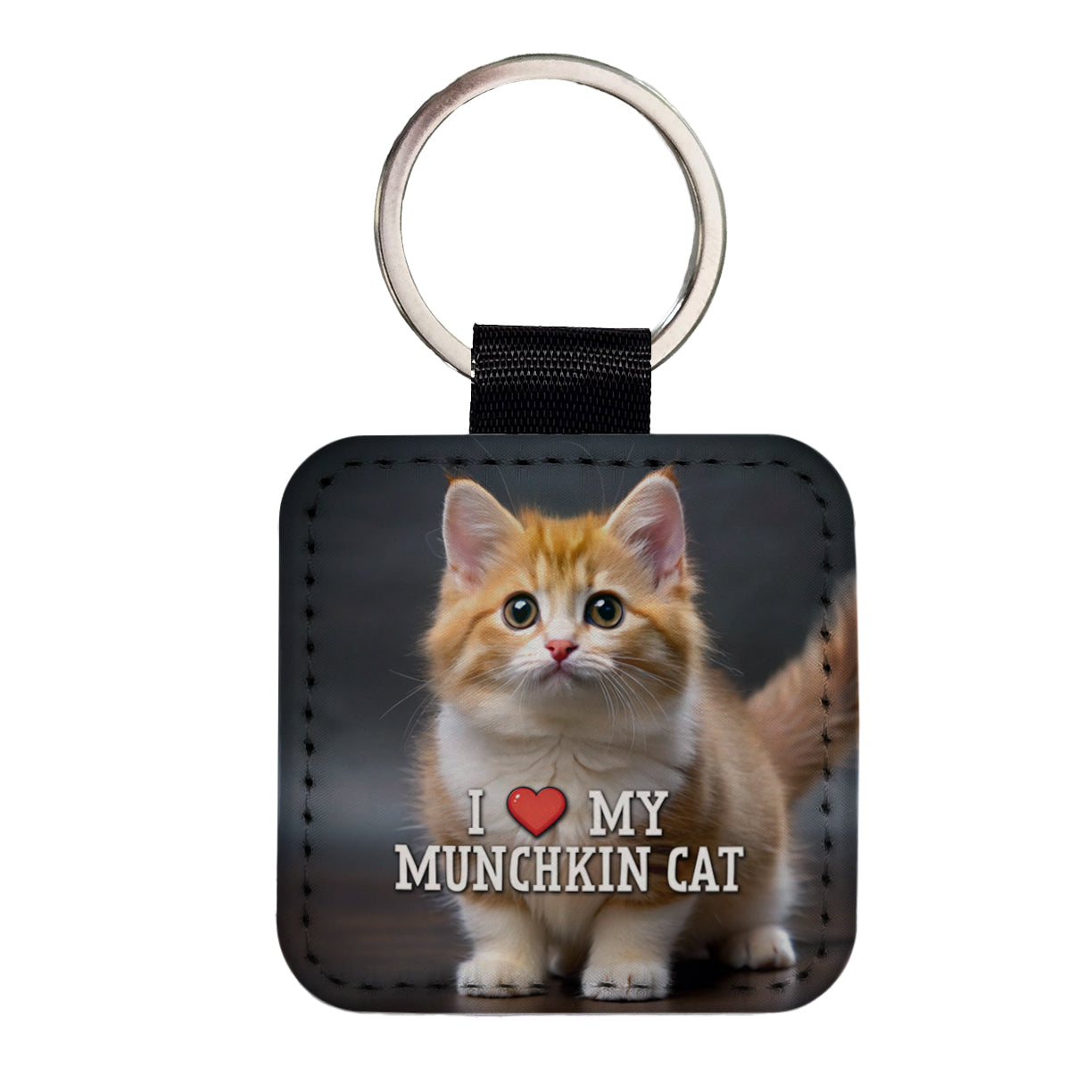 I Love My Munchkin Cat Heart Square Faux Leather Keychain