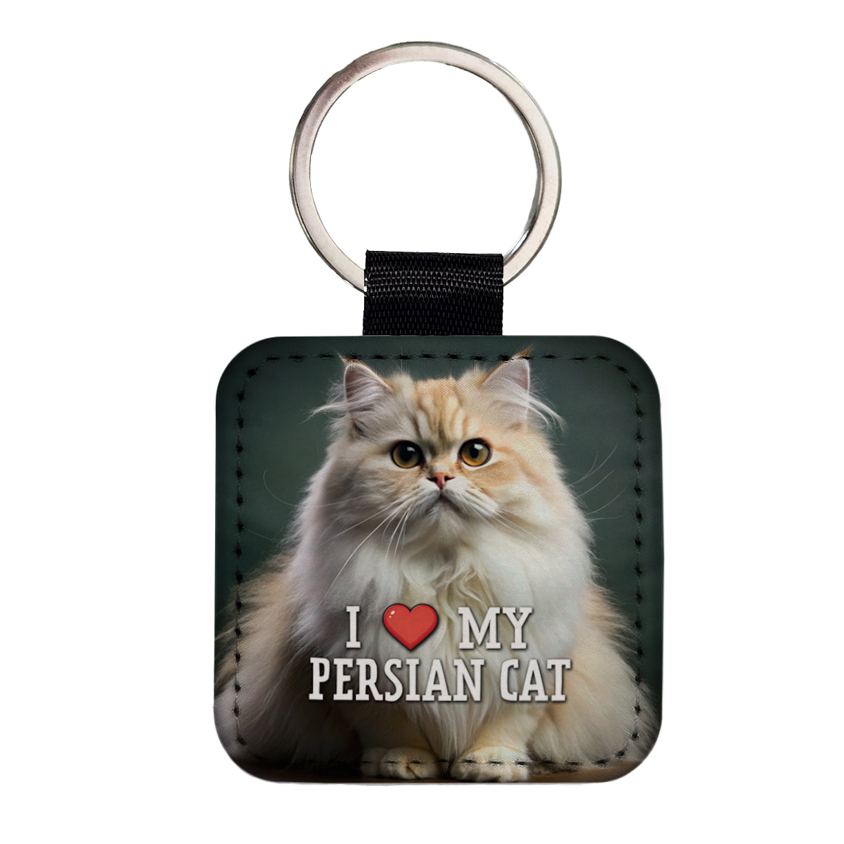 I Love My Persian Cat Heart Square Faux Leather Keychain