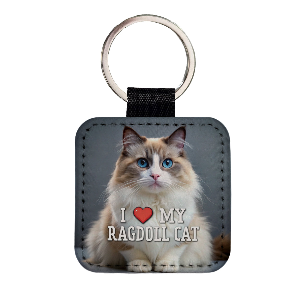 I Love My Ragdoll Cat Heart Square Faux Leather Keychain
