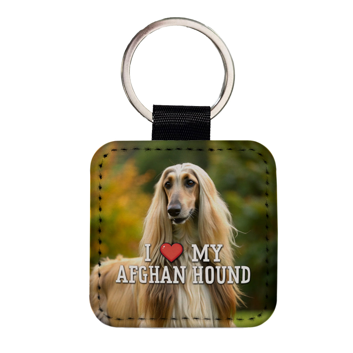 I Love My Afghan Hound Dog Heart Square Faux Leather Keychain