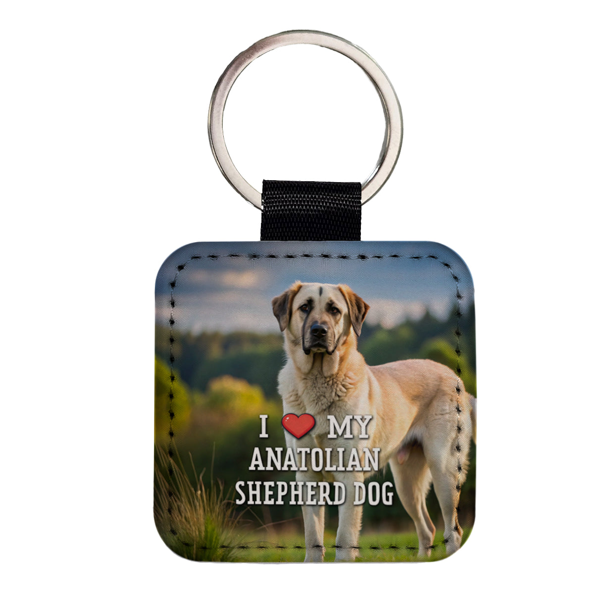 I Love My Anatolian Shepherd Dog Heart Square Faux Leather Keychain