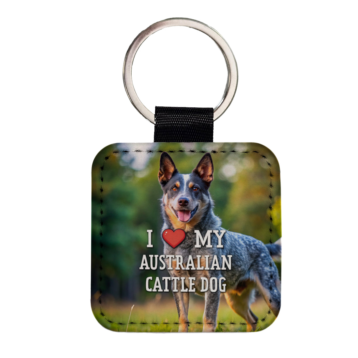 I Love My Australian Cattle Dog Heart Square Faux Leather Keychain