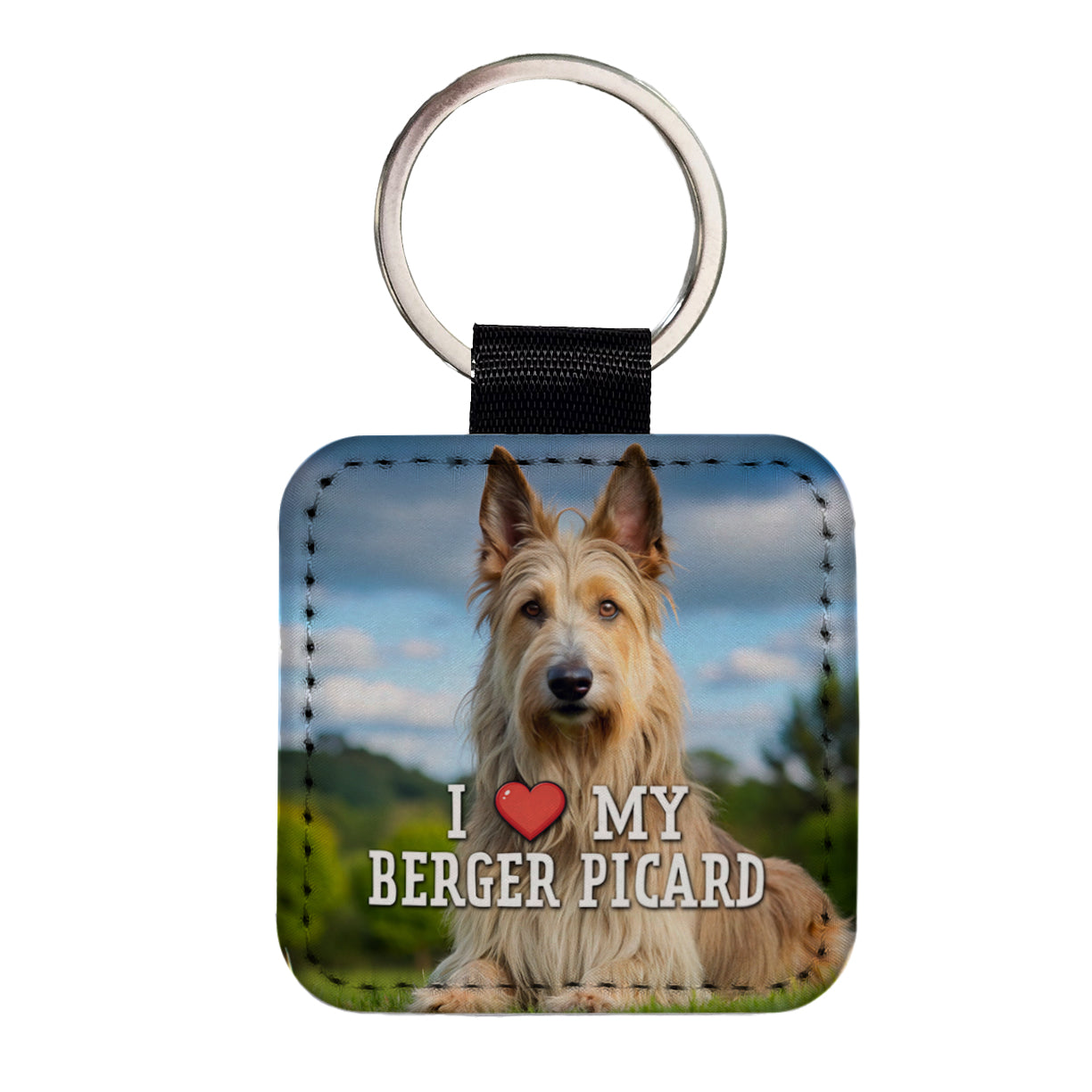 I Love My Berger Picard Dog Heart Square Faux Leather Keychain
