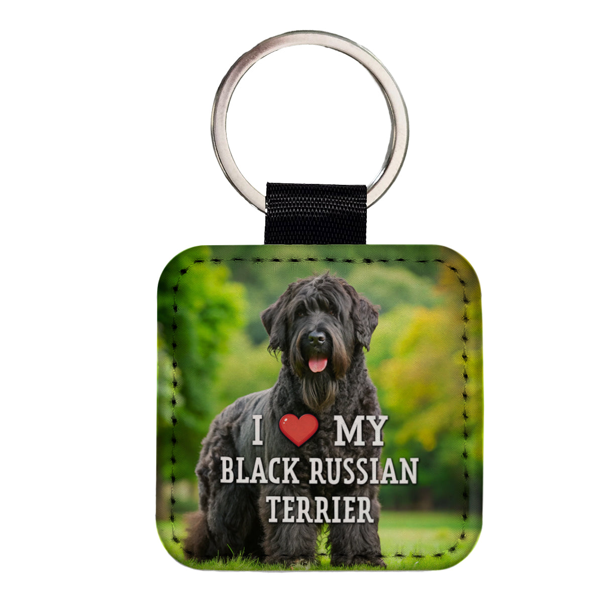 I Love My Black Russian Terrier Dog Heart Square Faux Leather Keychain