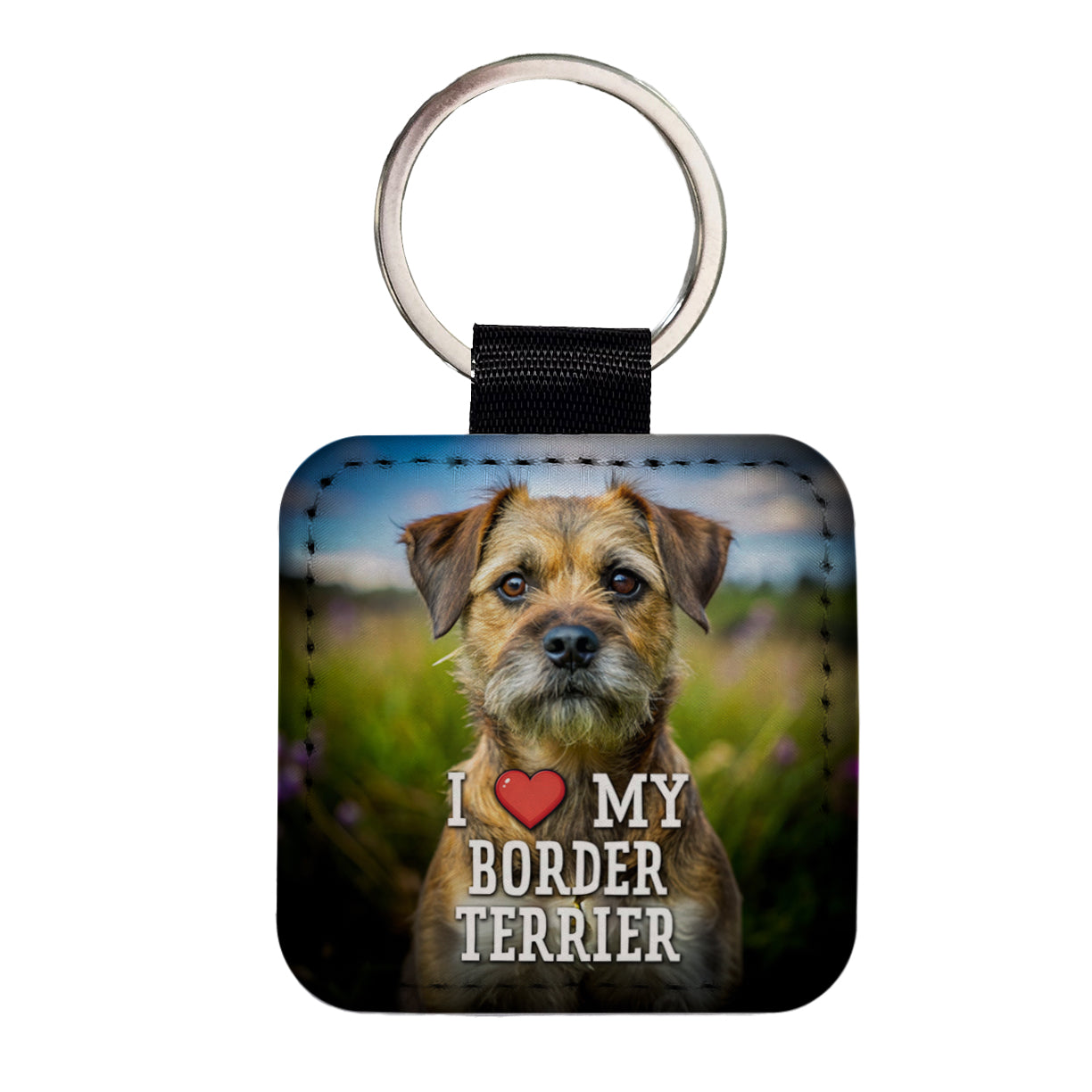 I Love My Border Terrier Dog Heart Square Faux Leather Keychain