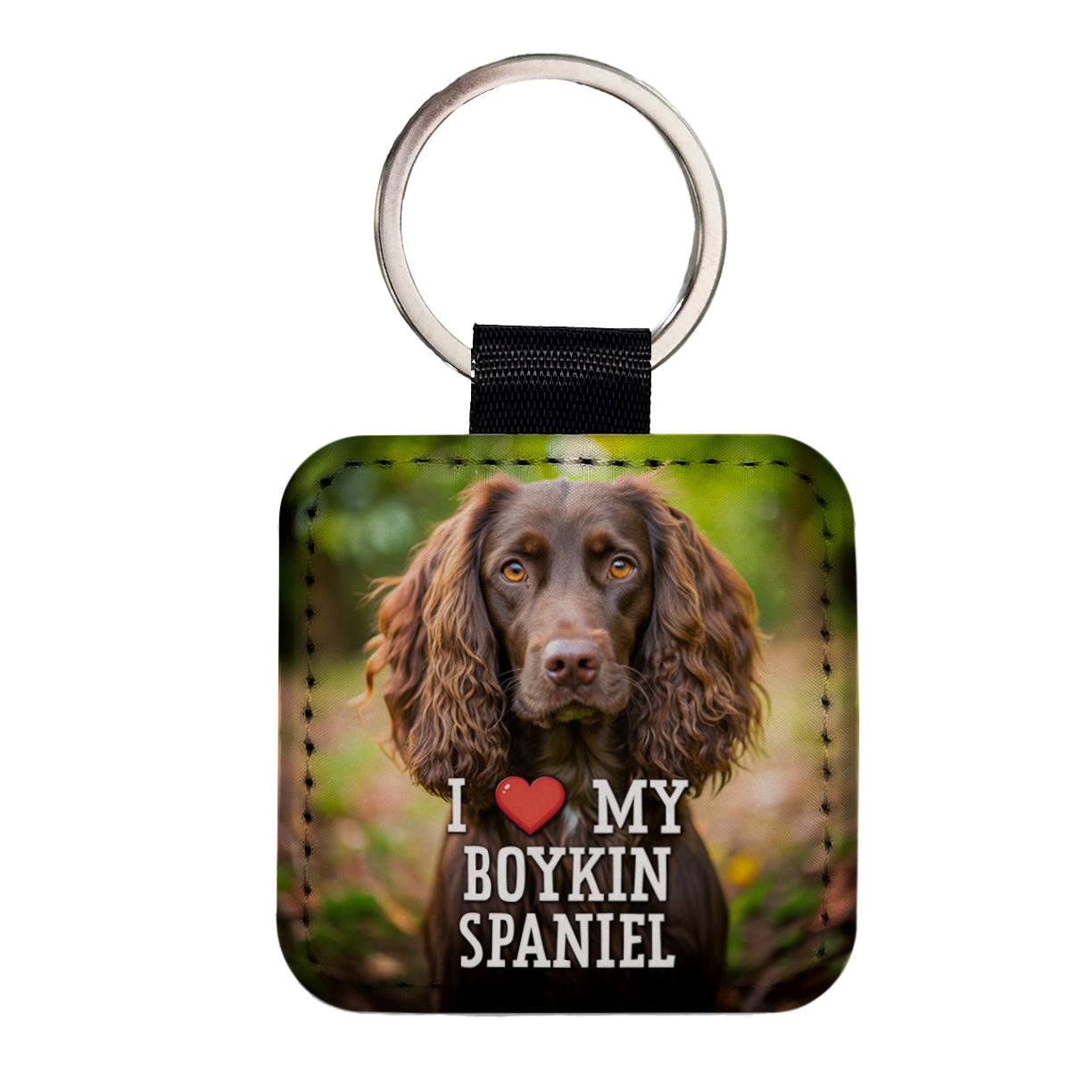 I Love My Boykin Spaniel Dog Heart Square Faux Leather Keychain