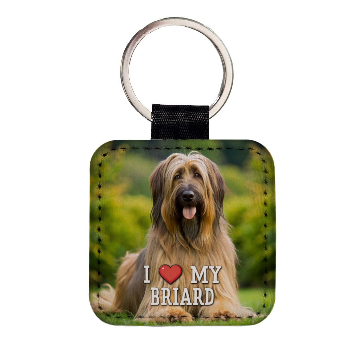 I Love My Briard Dog Heart Square Faux Leather Keychain