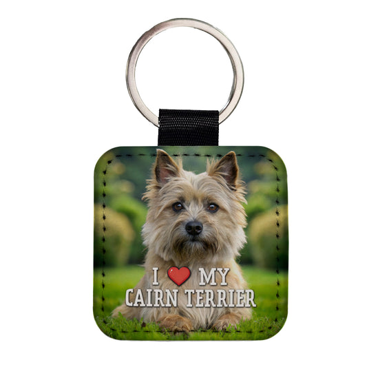 I Love My Cairn Terrier Dog Heart Square Faux Leather Keychain