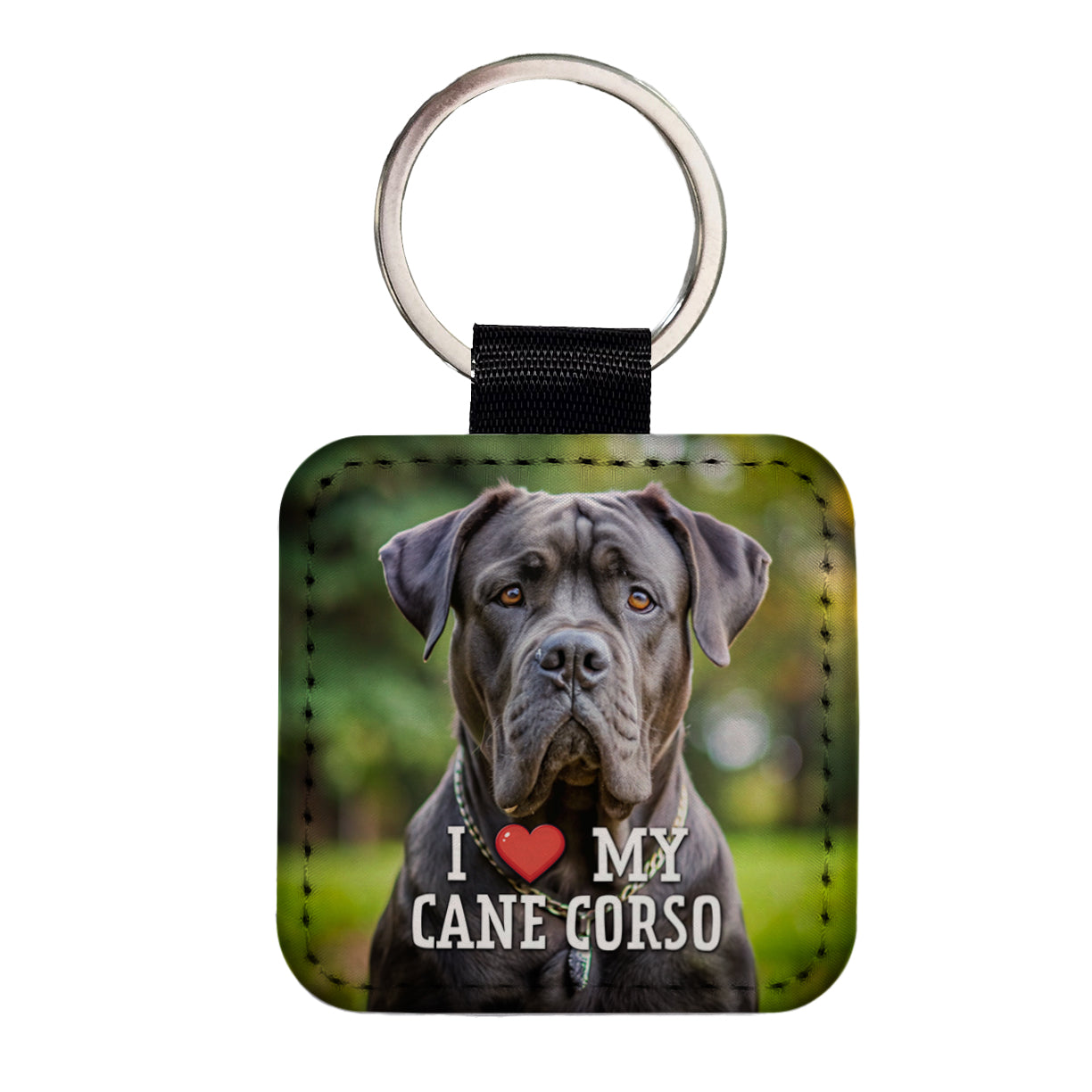 I Love My Cane Corso Dog Heart Square Faux Leather Keychain