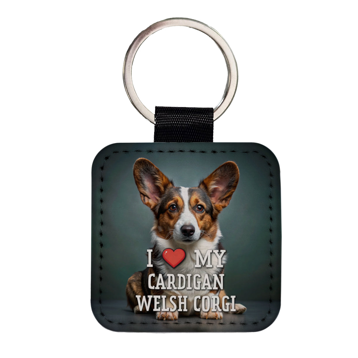 I Love My Cardigan Welsh Corgi Dog Heart Square Faux Leather Keychain