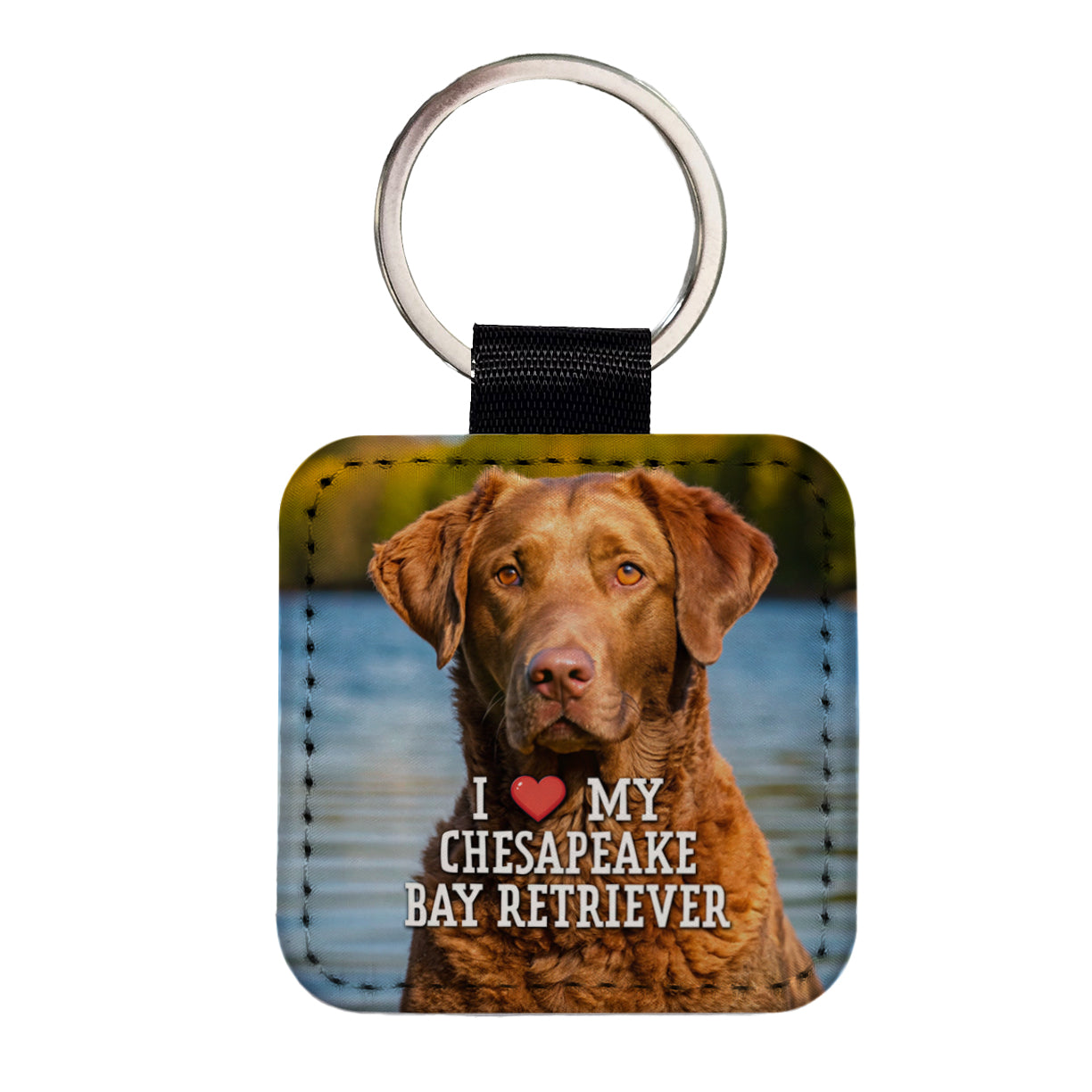 I Love My Chesapeake Bay Retriever Dog Heart Square Faux Leather Keychain