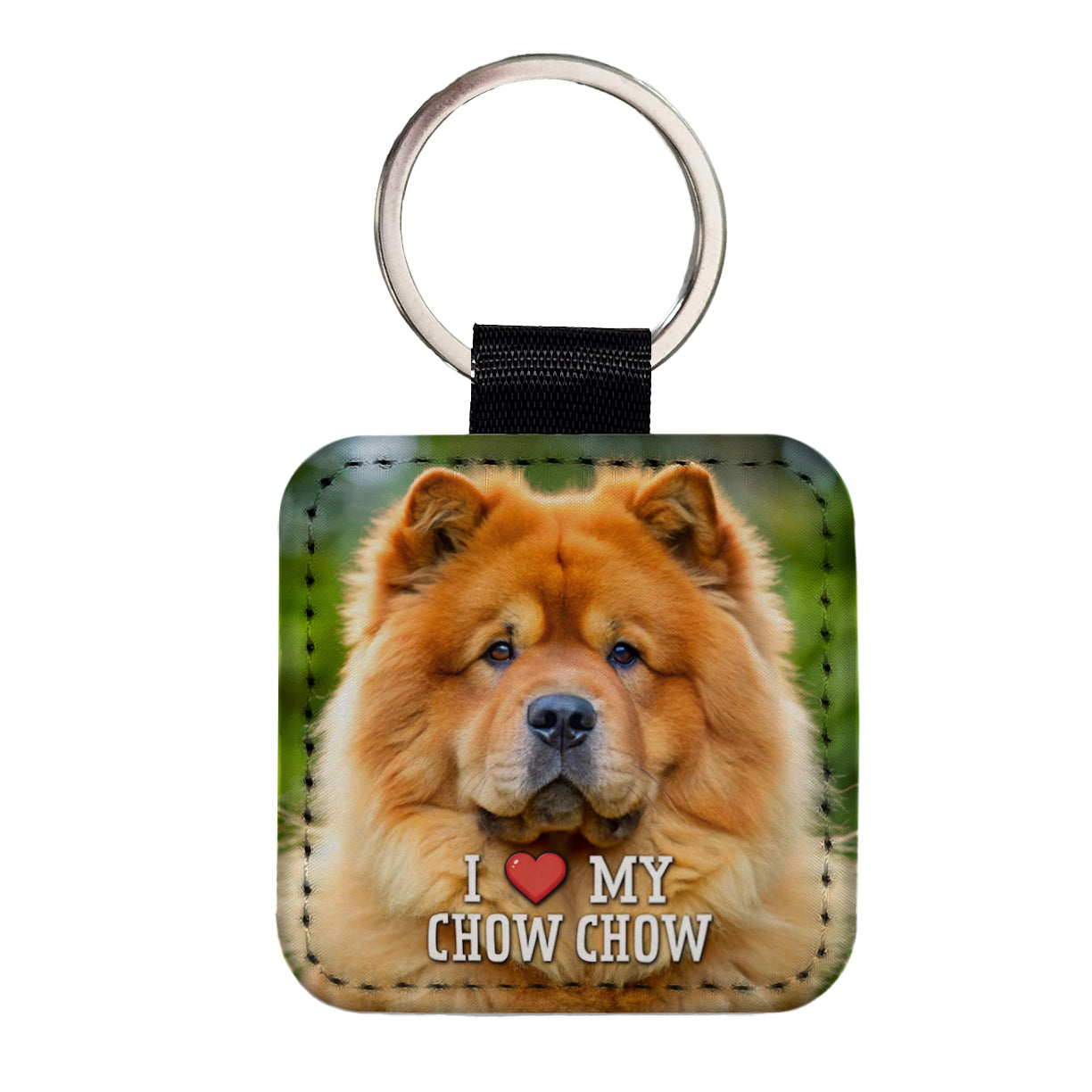 I Love My Chow Chow Dog Heart Square Faux Leather Keychain