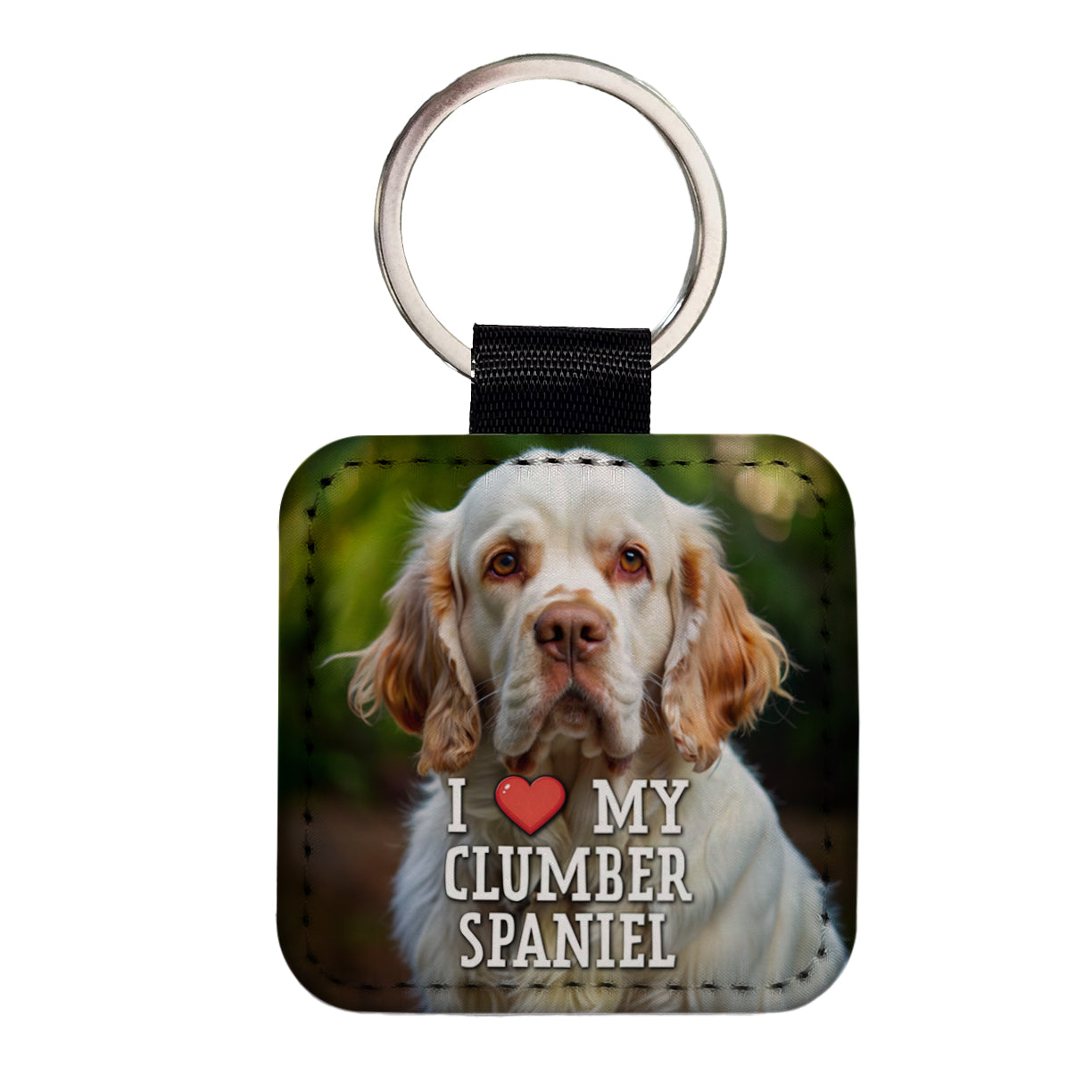 I Love My Clumber Spaniel Dog Heart Square Faux Leather Keychain
