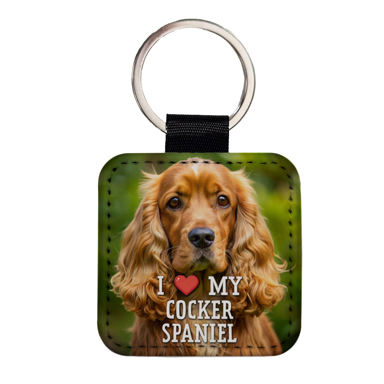 I Love My Cocker Spaniel Dog Heart Square Faux Leather Keychain