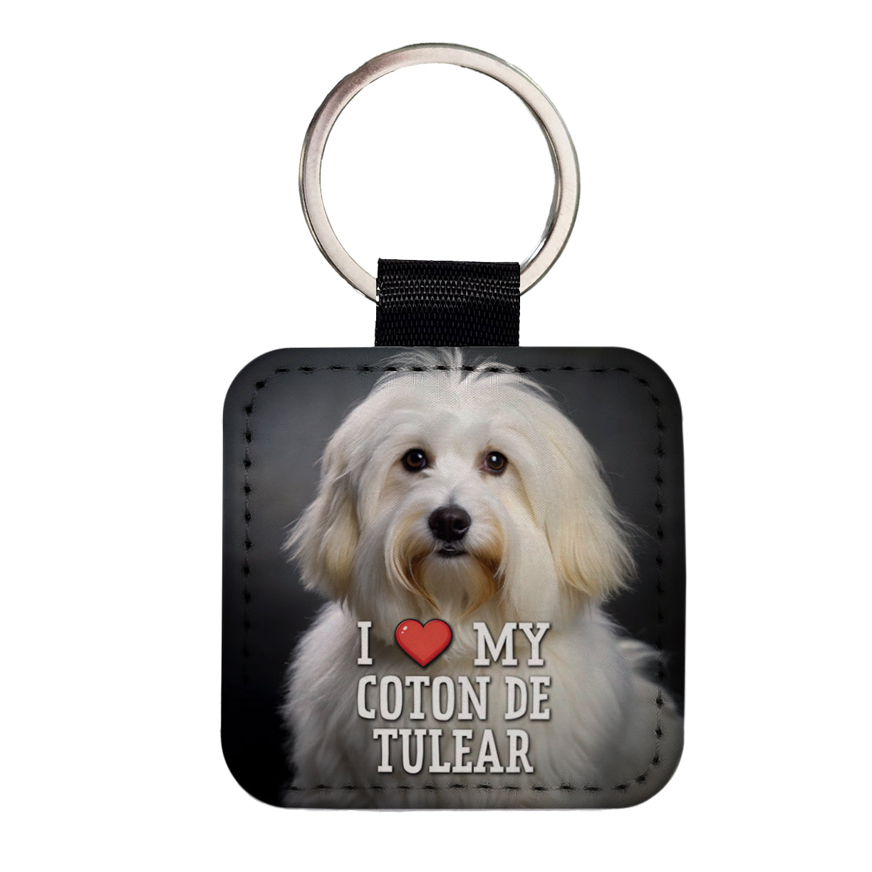 I Love My Coton De Tulear Dog Heart Square Faux Leather Keychain