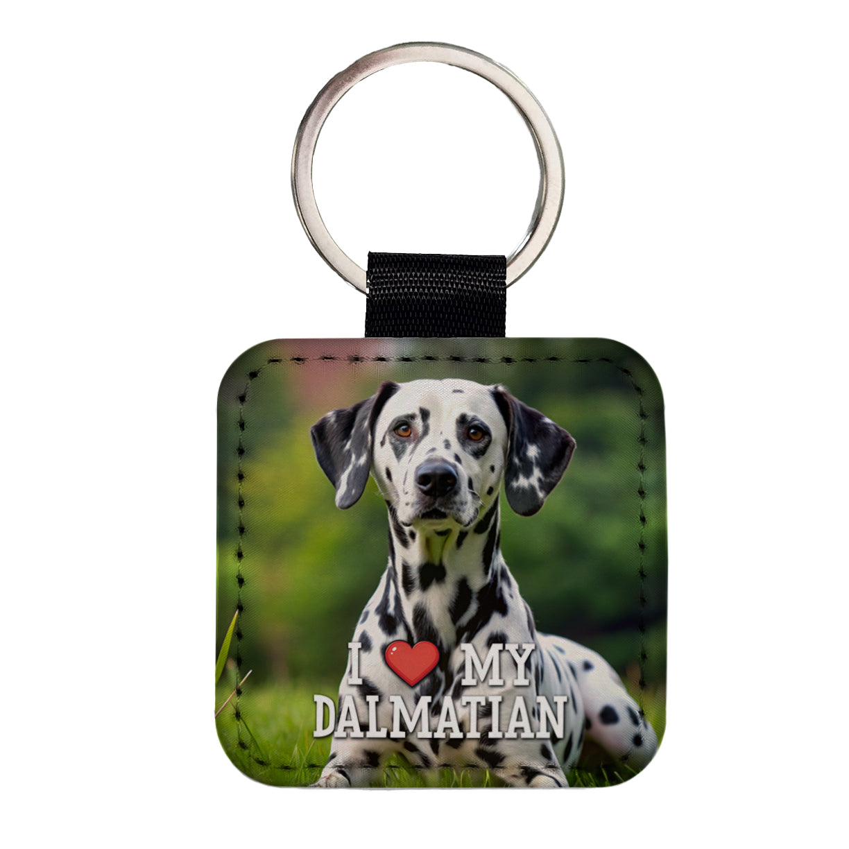 I Love My Dalmatian Dog Heart Square Faux Leather Keychain