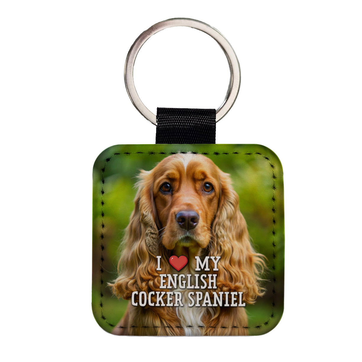 I Love My English Cocker Spaniel Dog Heart Square Faux Leather Keychain