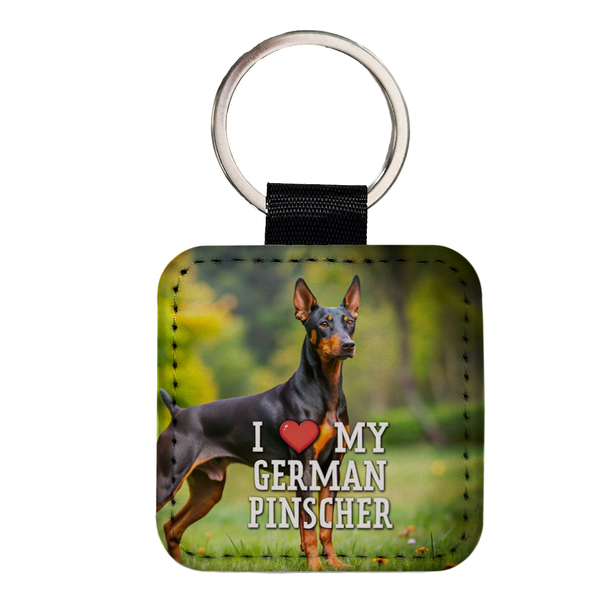 I Love My German Pinscher Dog Heart Square Faux Leather Keychain