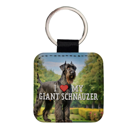 I Love My Giant Schnauzer Dog Heart Square Faux Leather Keychain