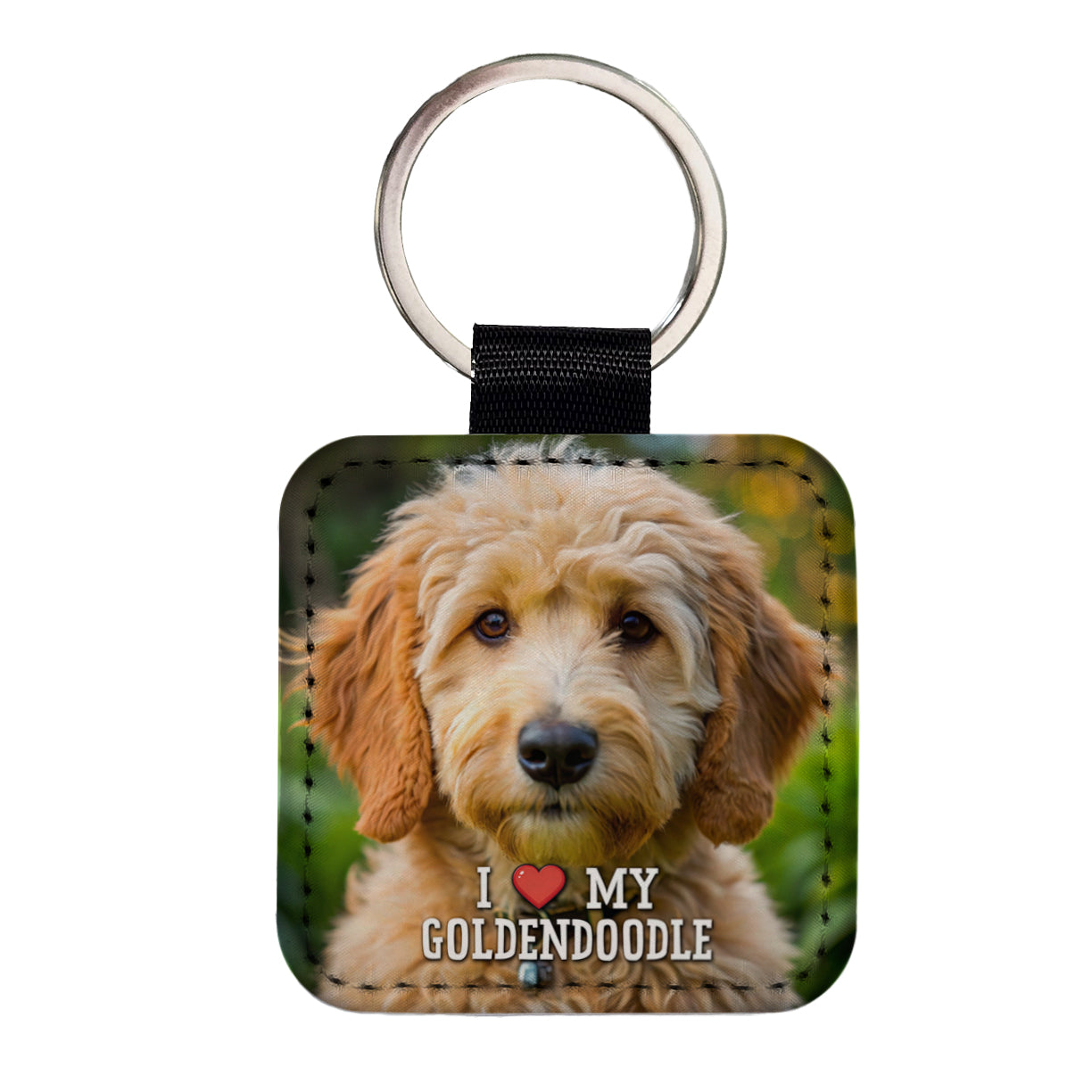 I Love My Goldendoodle Dog Heart Square Faux Leather Keychain