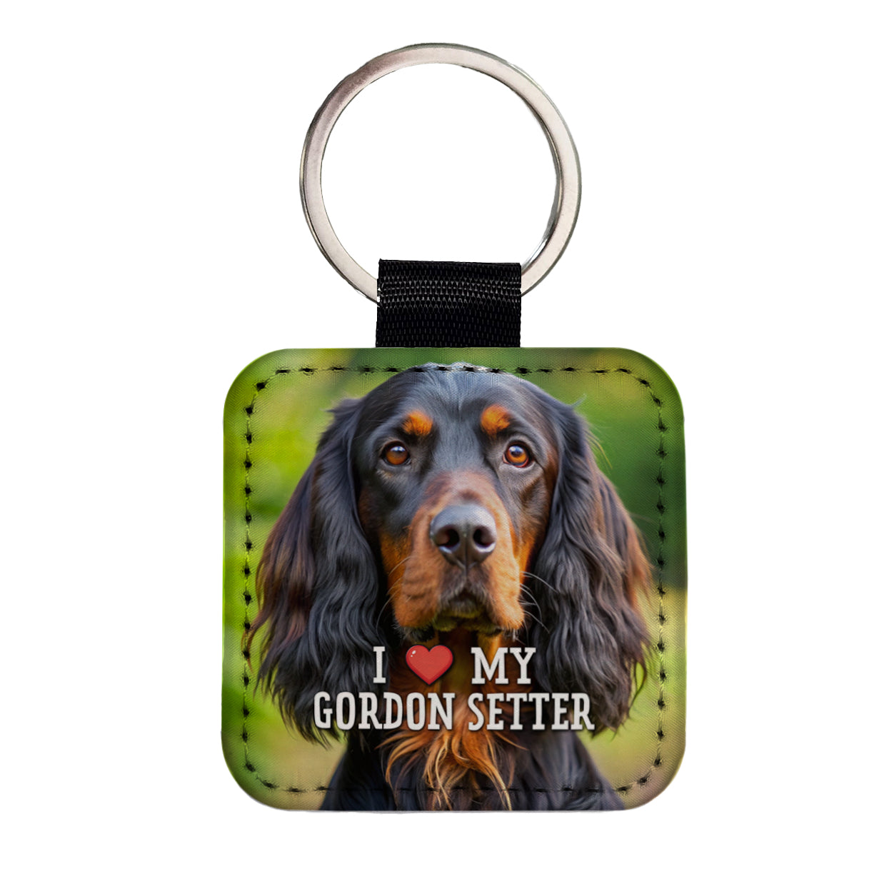 I Love My Gordon Setter Dog Heart Square Faux Leather Keychain