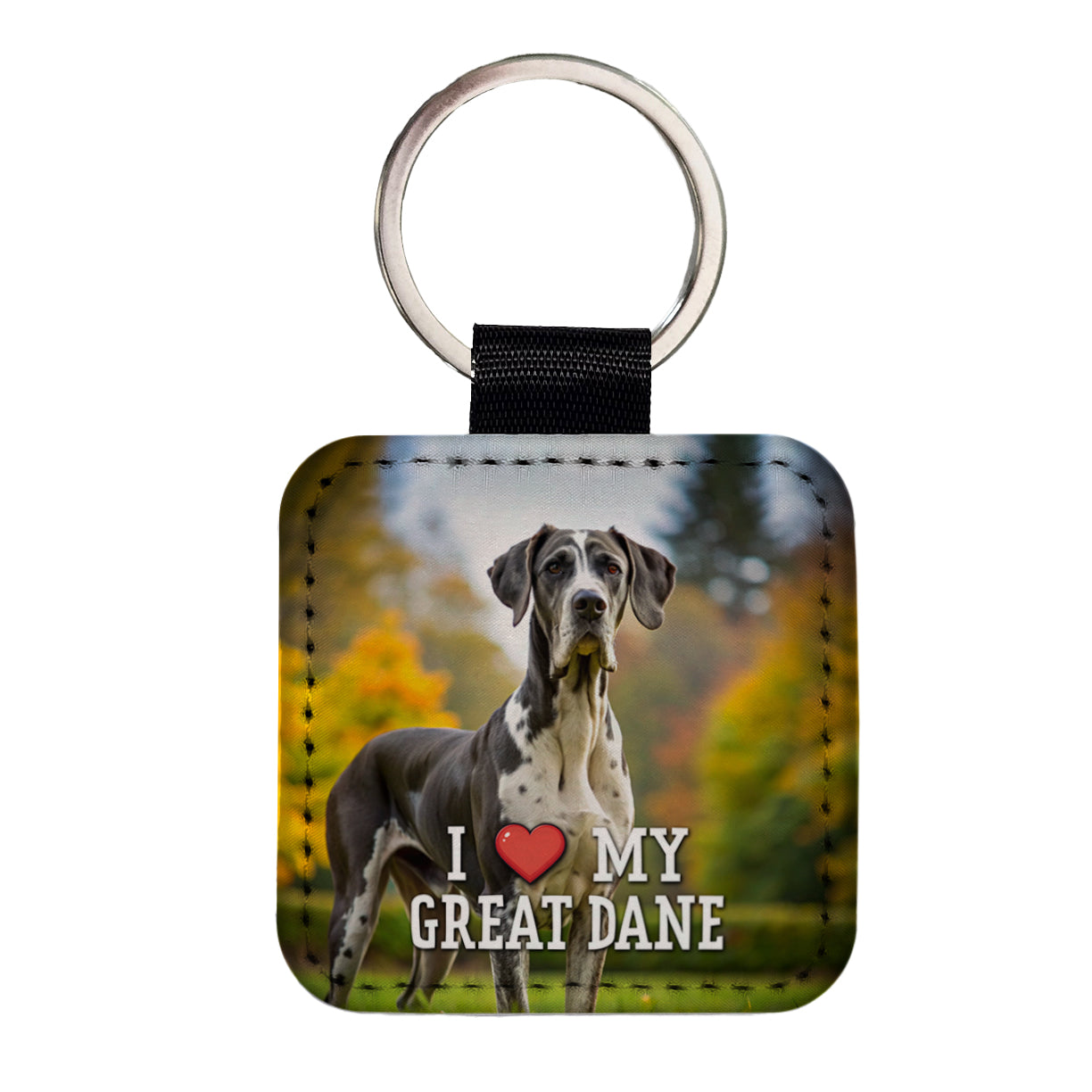 I Love My Great Dane Dog Heart Square Faux Leather Keychain