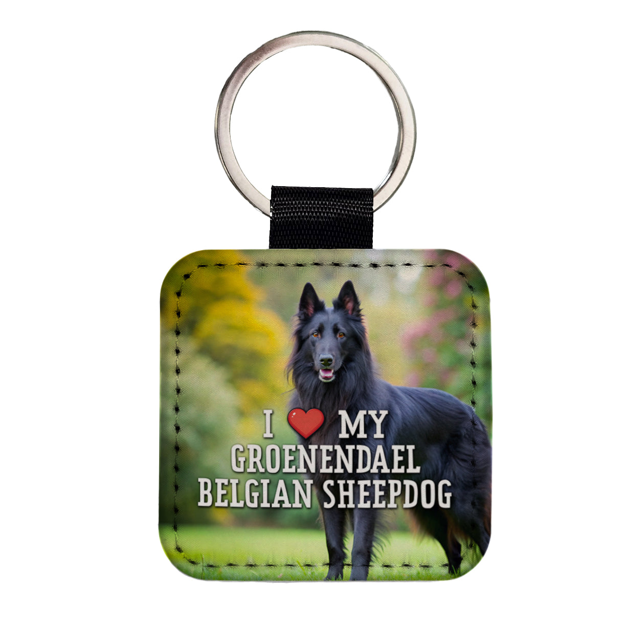 I Love My Groenendael Belgian Sheepdog Dog Heart Square Faux Leather Keychain