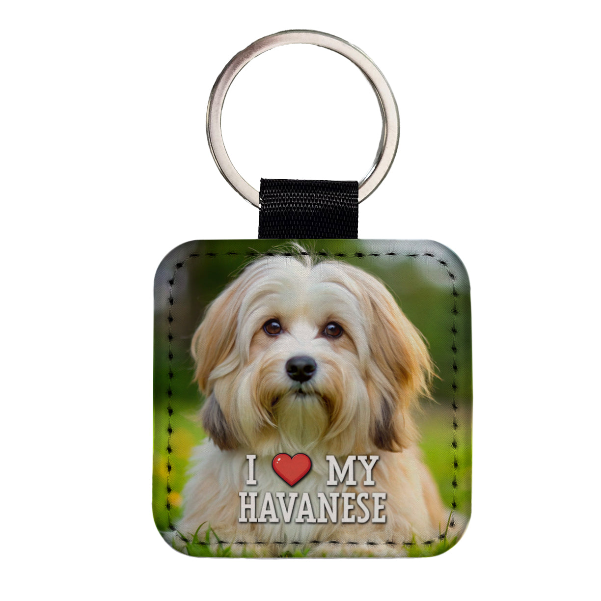 I Love My Havanese Dog Heart Square Faux Leather Keychain