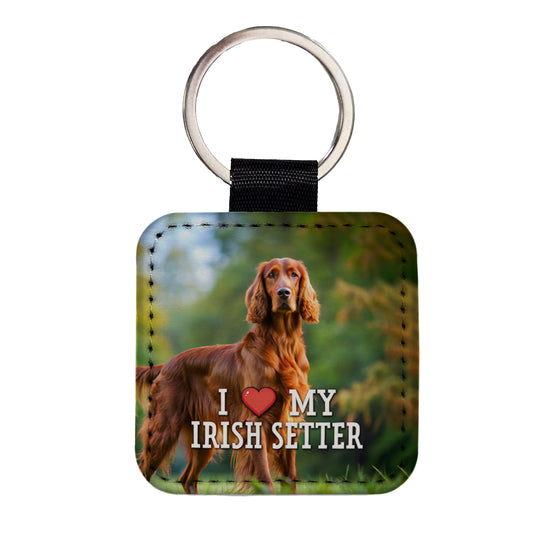 I Love My Irish Setter Dog Heart Square Faux Leather Keychain
