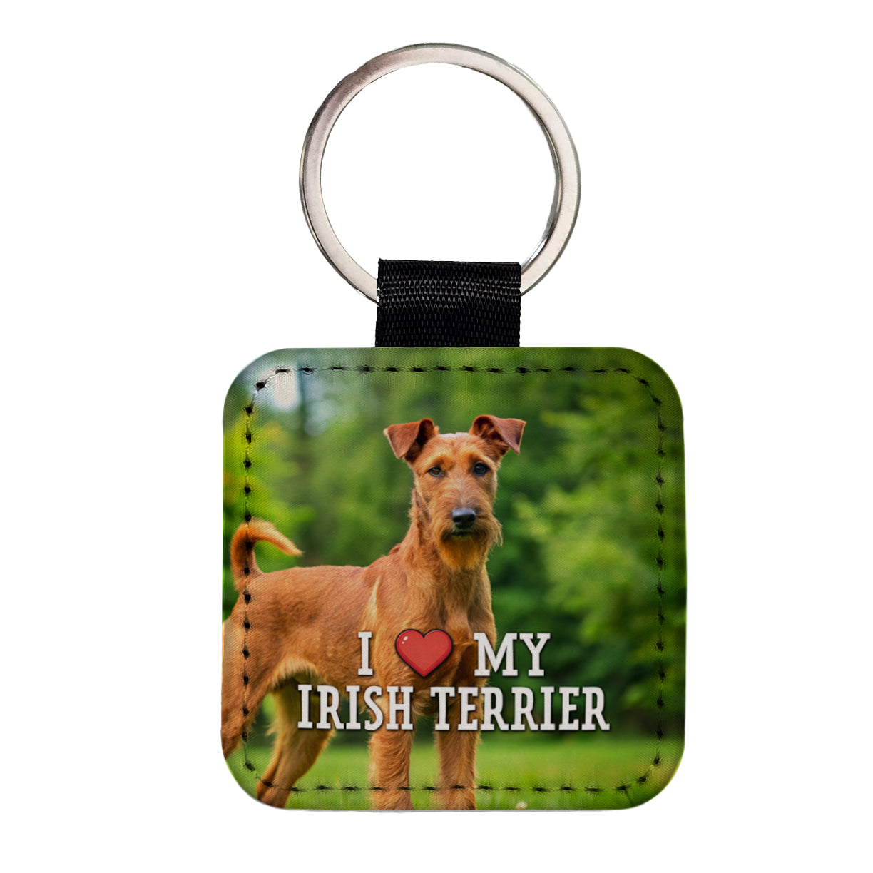 I Love My Irish Terrier Dog Heart Square Faux Leather Keychain