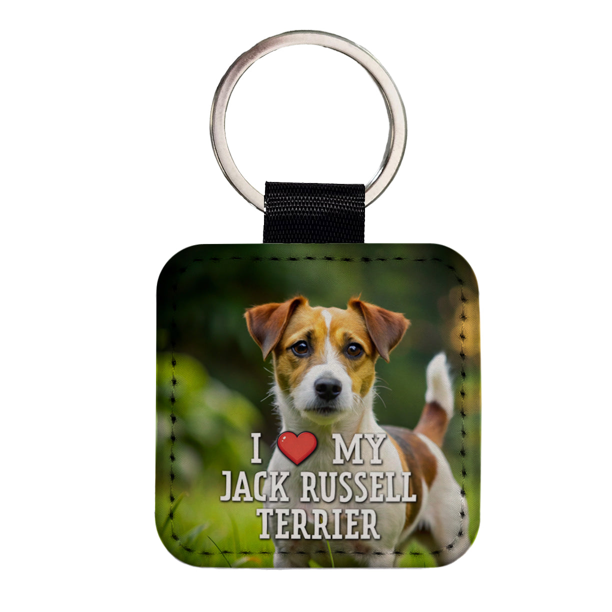I Love My Jack Russell Terrier Dog Heart Square Faux Leather Keychain
