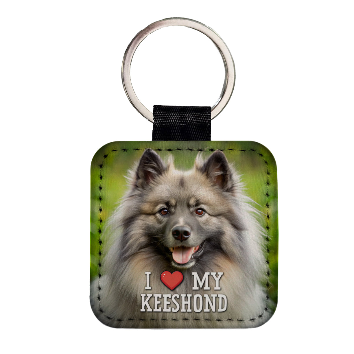 I Love My Keeshond Dog Heart Square Faux Leather Keychain