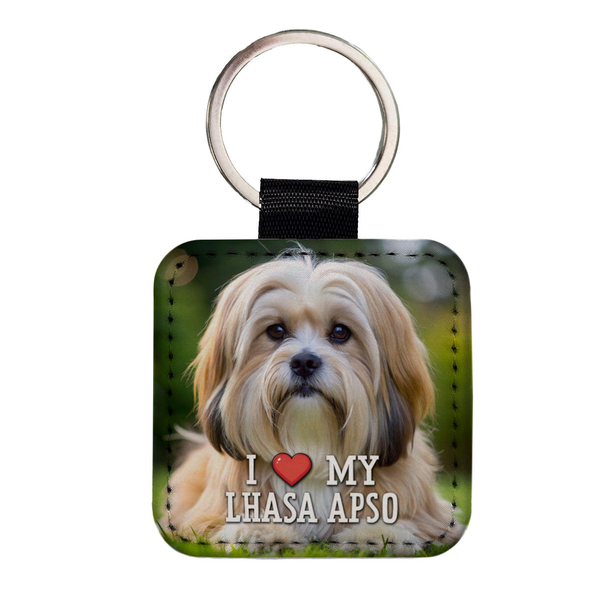 I Love My Lhasa Apso Dog Heart Square Faux Leather Keychain