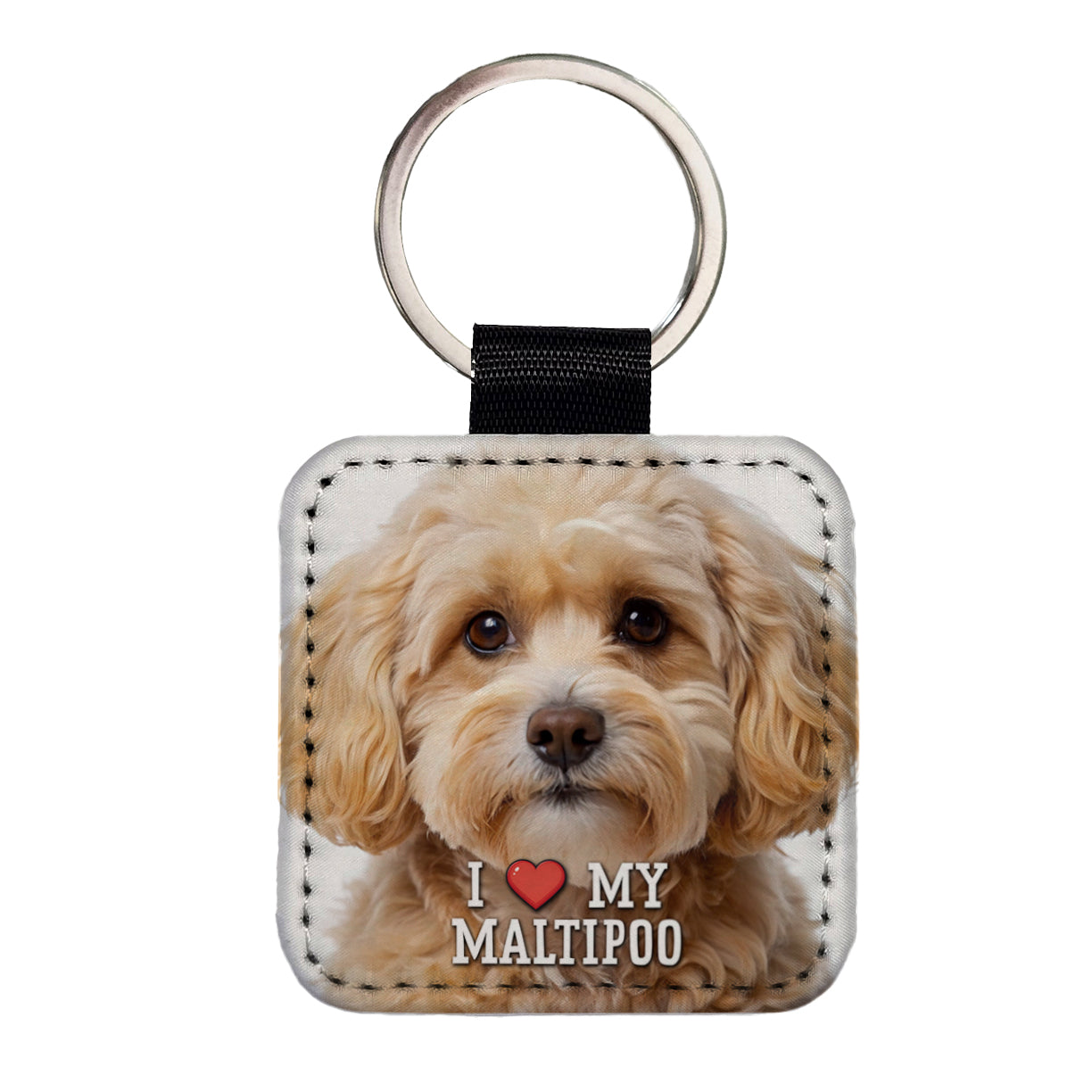 I Love My Maltipoo Dog Heart Square Faux Leather Keychain