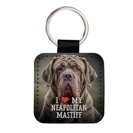 I Love My Neapolitan Mastiff Dog Heart Square Faux Leather Keychain