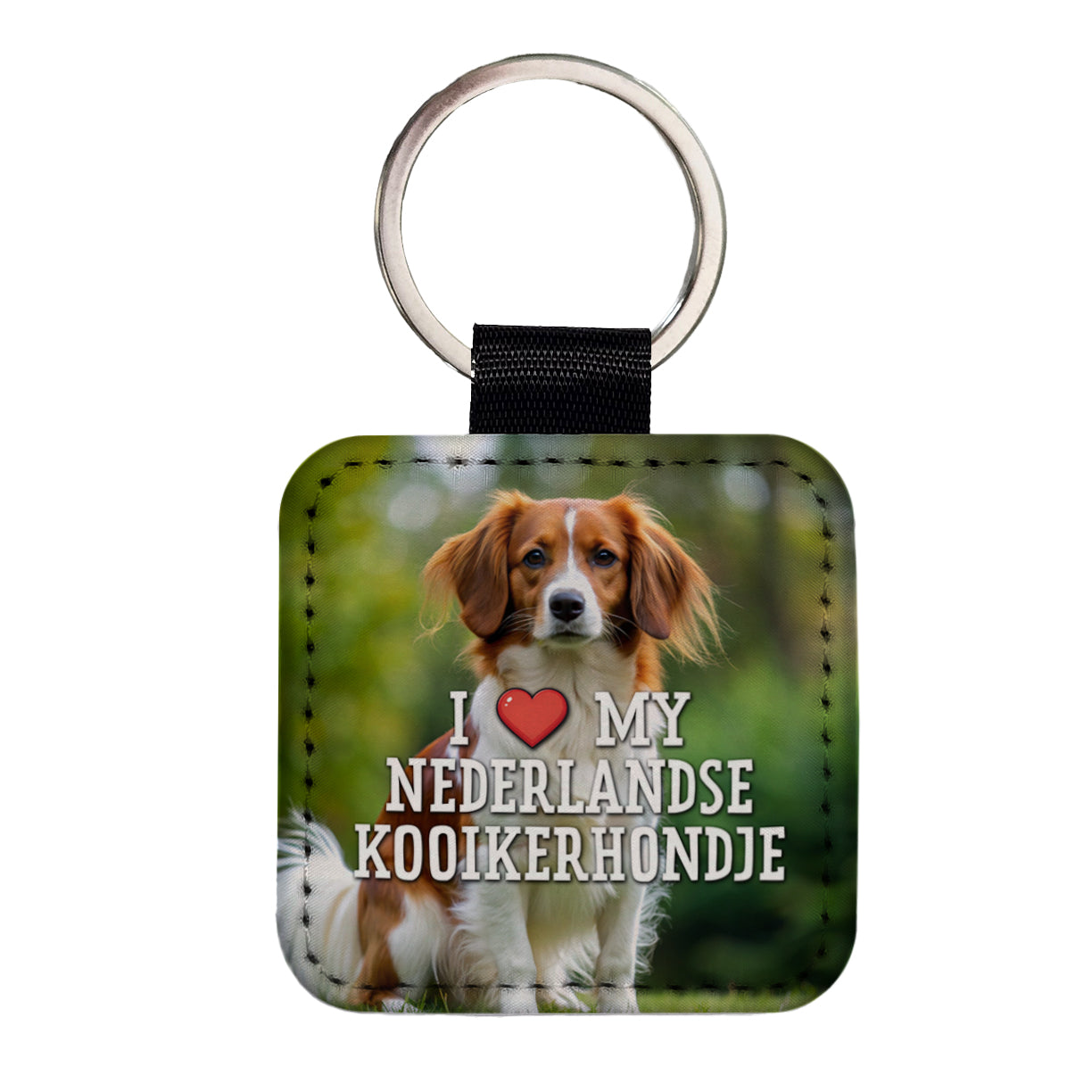 I Love My Nederlandse Kooikerhondje Dog Heart Square Faux Leather Keychain