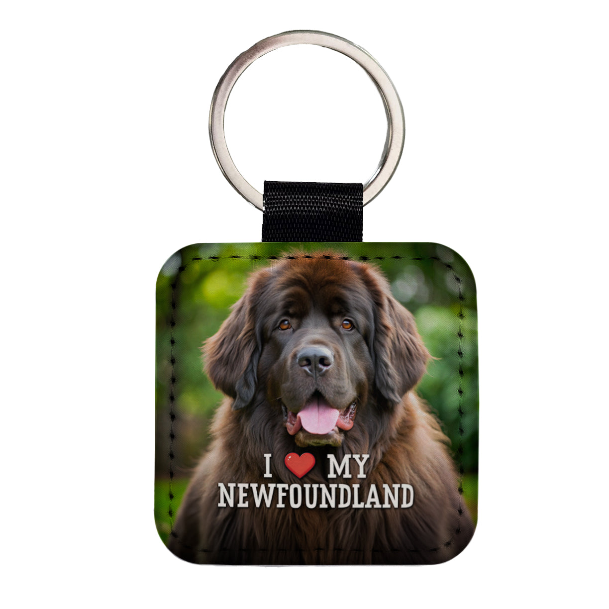 I Love My Newfoundland Dog Heart Square Faux Leather Keychain