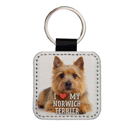I Love My Norwich Terrier Dog Heart Square Faux Leather Keychain