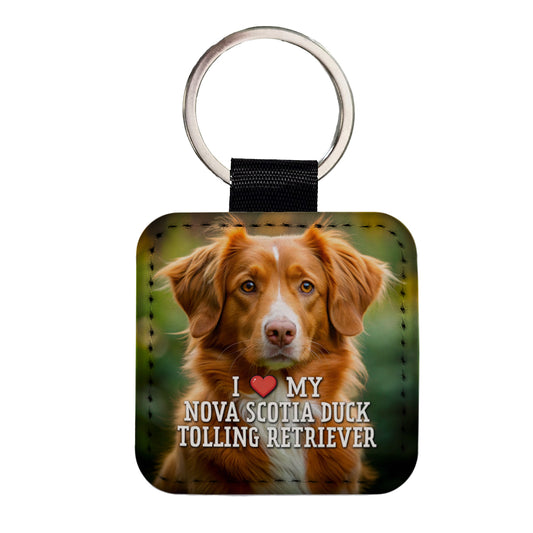 I Love My Nova Scotia Duck Tolling Retriever Dog Heart Square Faux Leather Keychain