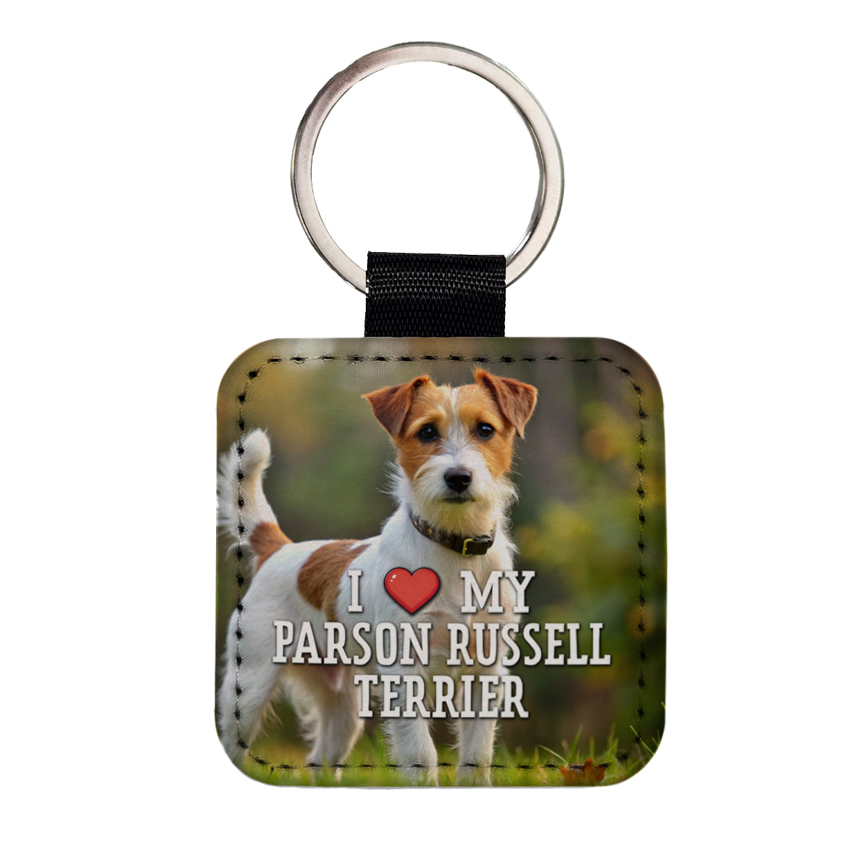 I Love My Parson Russell Terrier Dog Heart Square Faux Leather Keychain