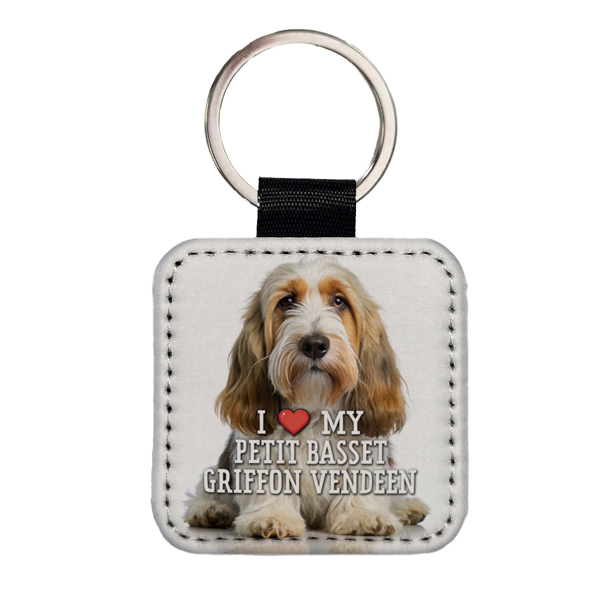 I Love My Petit Basset Griffon Vendeen Dog Heart Square Faux Leather Keychain