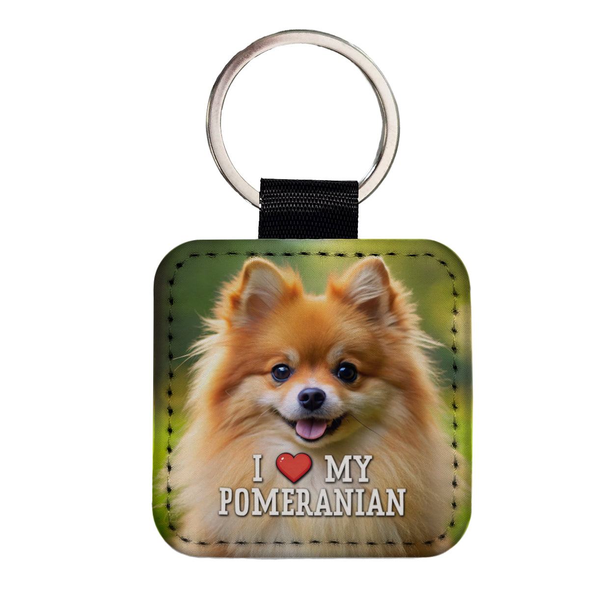 I Love My Pomeranian Dog Heart Square Faux Leather Keychain