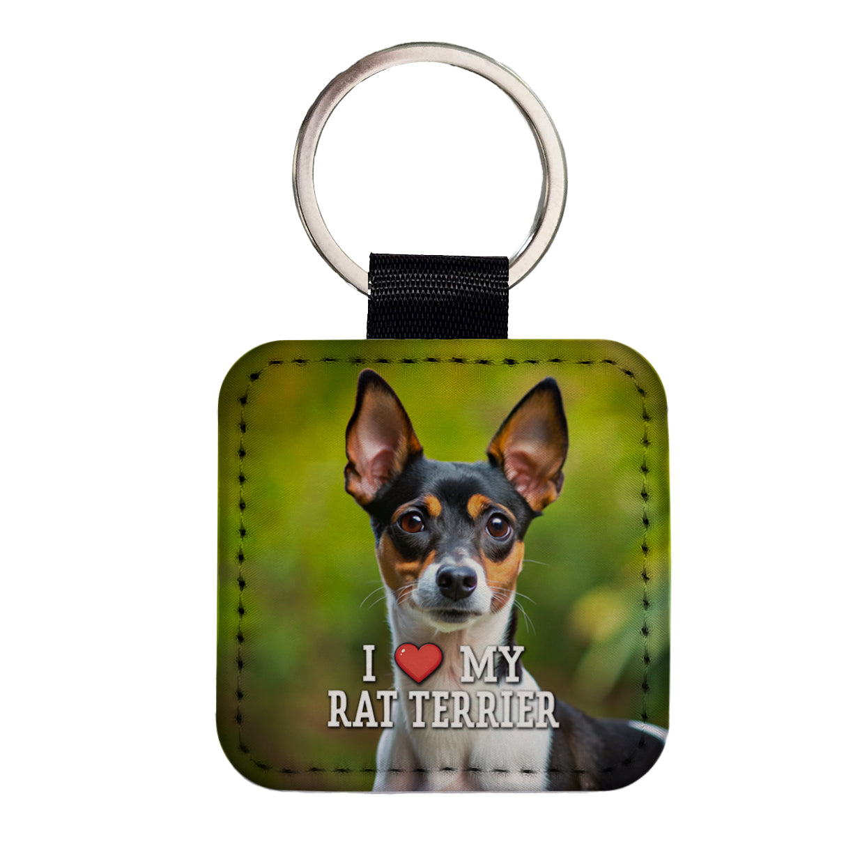 I Love My Rat Terrier Dog Heart Square Faux Leather Keychain
