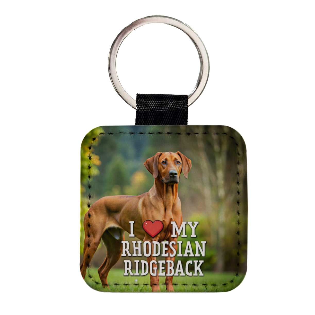 I Love My Rhodesian Ridgeback Dog Heart Square Faux Leather Keychain