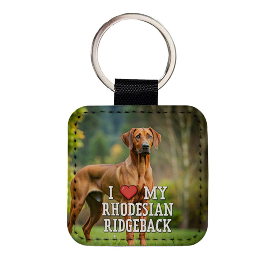 I Love My Rhodesian Ridgeback Dog Heart Square Faux Leather Keychain