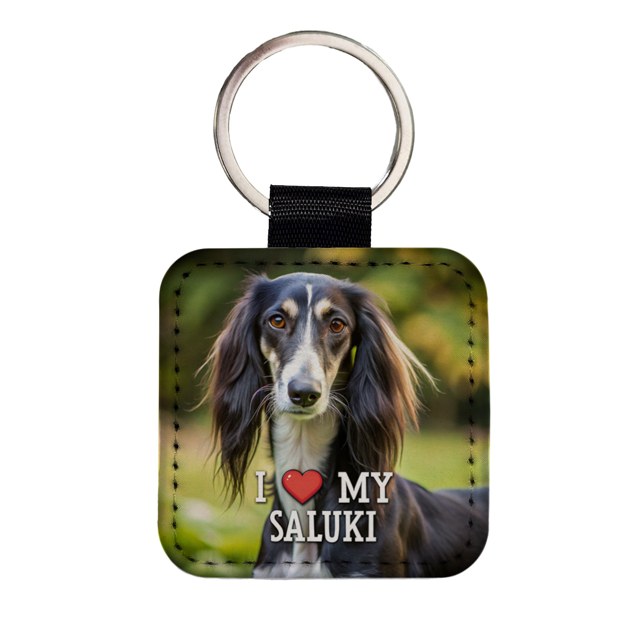 I Love My Saluki Dog Heart Square Faux Leather Keychain