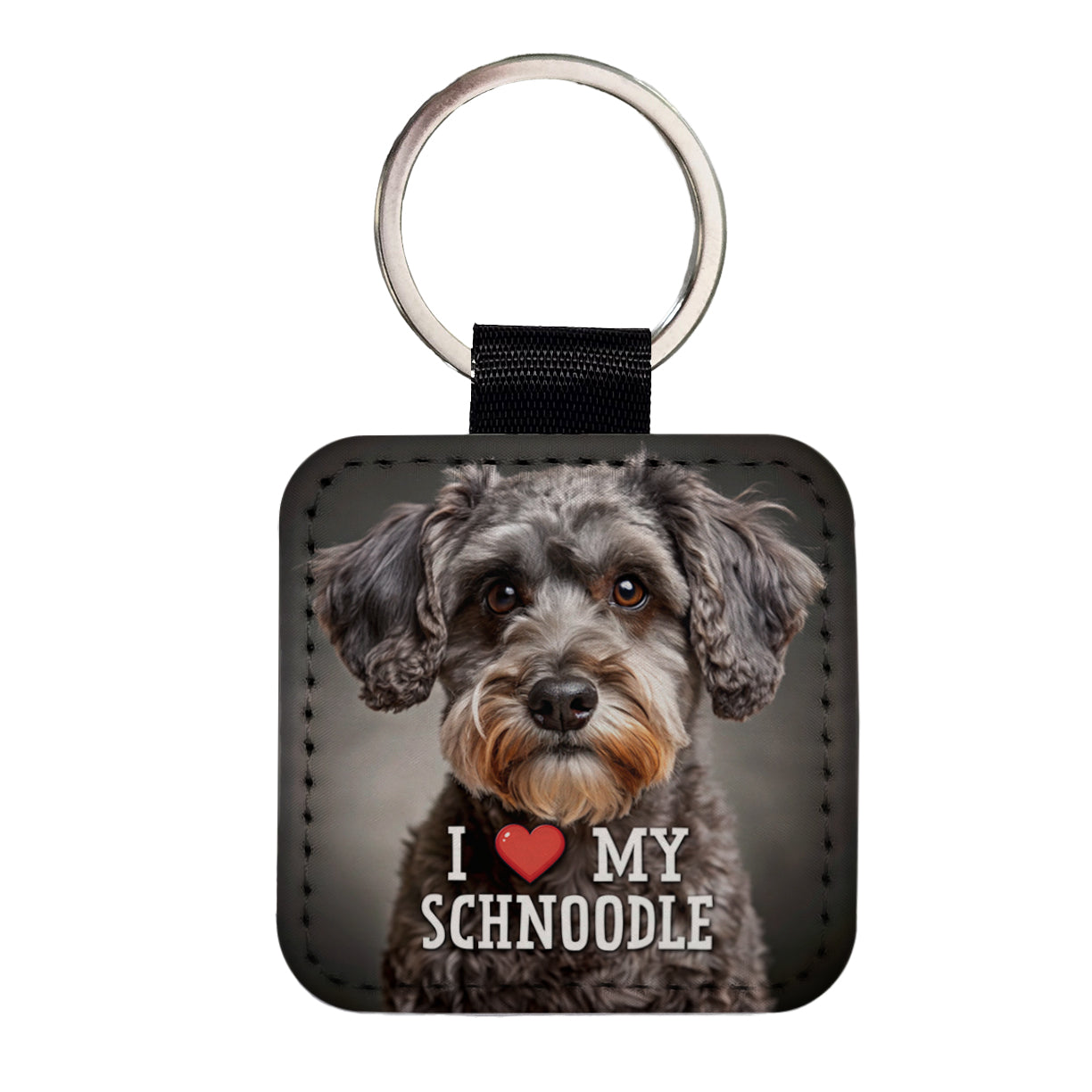 I Love My Schnoodle Dog Heart Square Faux Leather Keychain