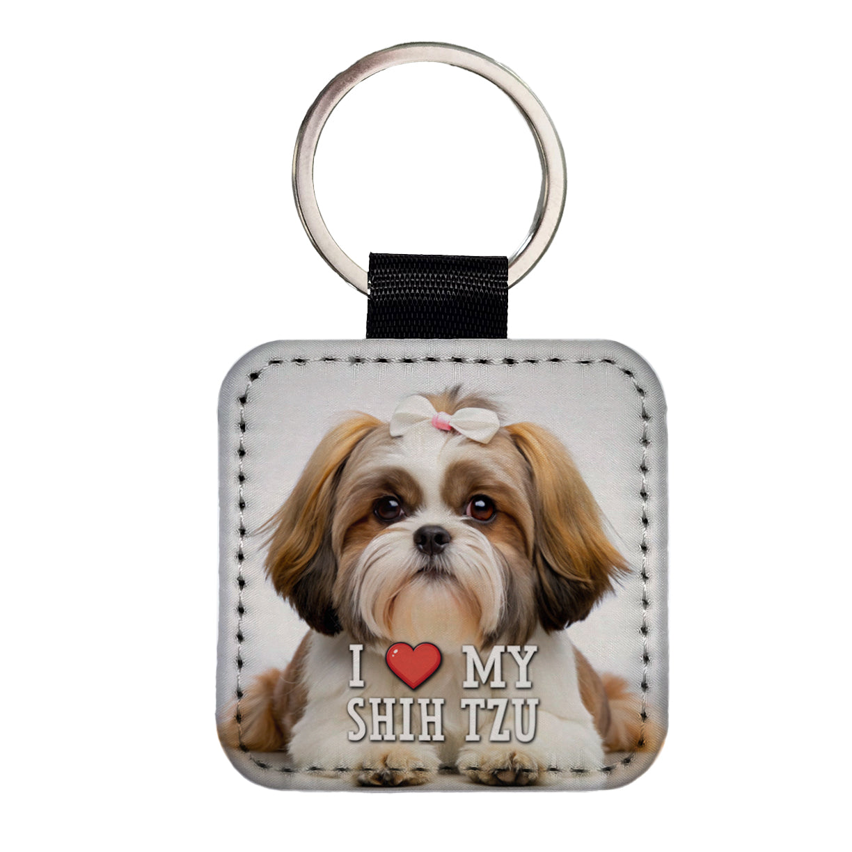 I Love My Shih Tzu Dog Heart Square Faux Leather Keychain