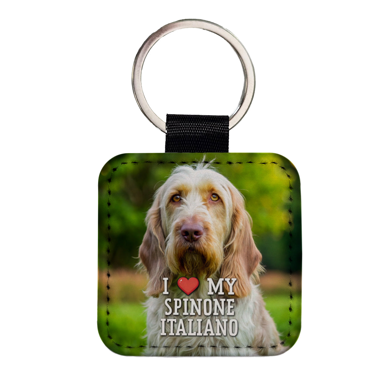 I Love My Spinone Italiano Dog Heart Square Faux Leather Keychain
