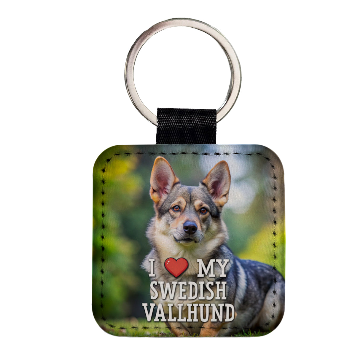 I Love My Swedish Vallhund Dog Heart Square Faux Leather Keychain